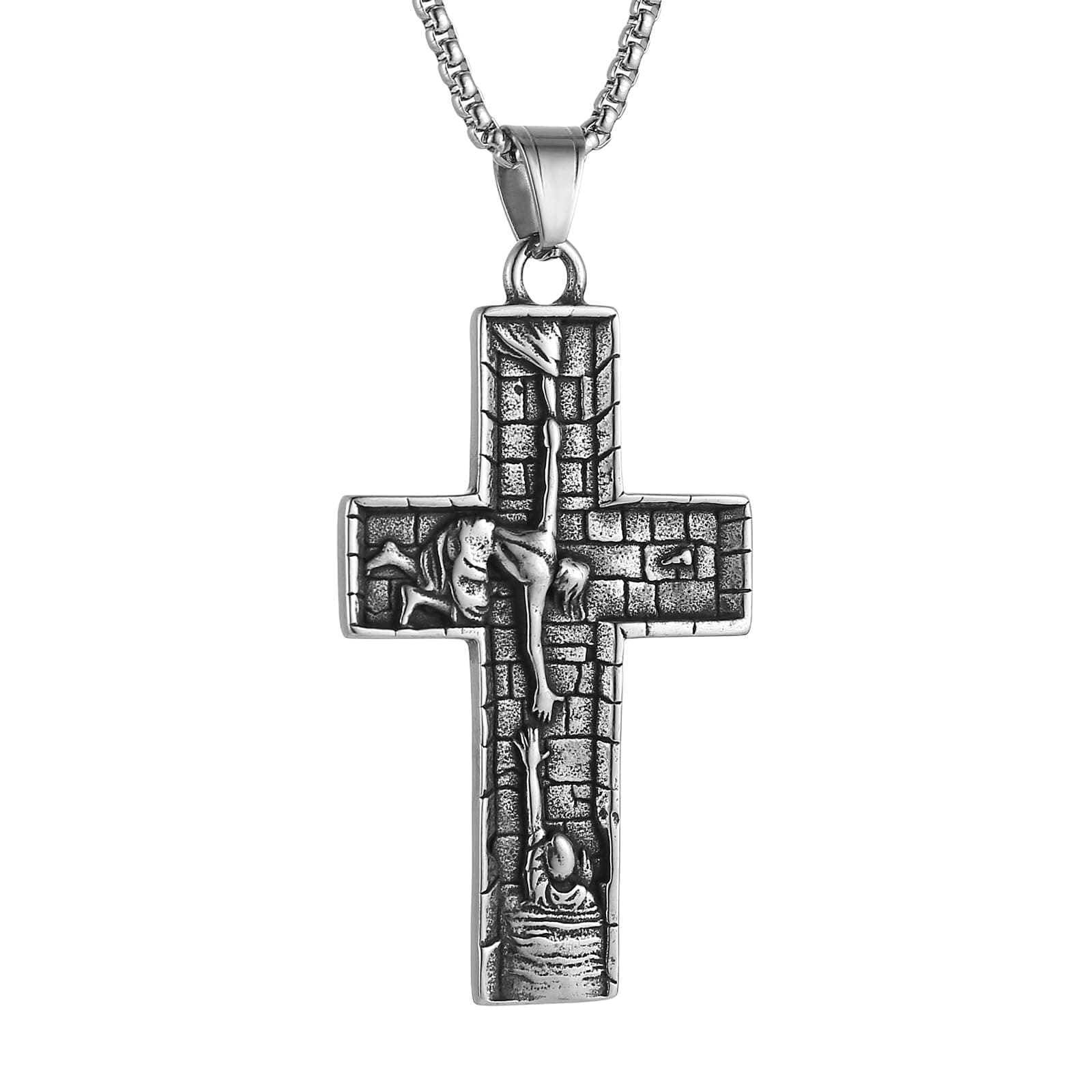 HZMAN Men's Retro Stainless Steel Saviour Jesus Cross Pendant Jewelry Gift