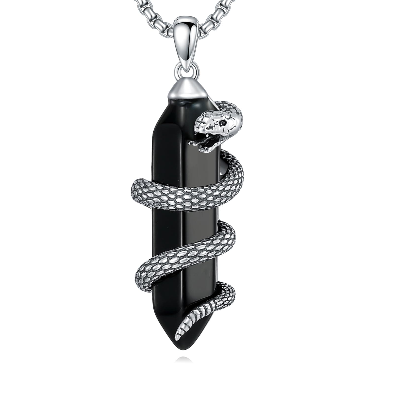 Lattd Snake Necklace in Black Obsidian & Sterling Silver for Men & Women