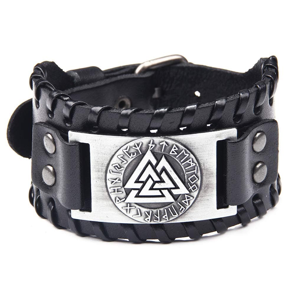 Juland Punk Braided Wolf Head Mens Leather Cuff Wristband Adjustable
