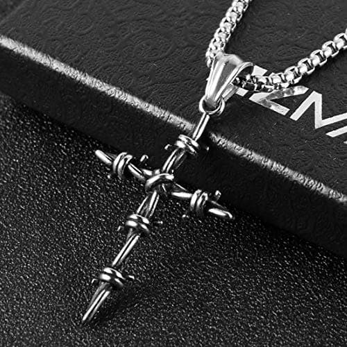 Vintage Silver Nail Cross Stainless Steel Pendant Necklace for Men - 22+2 Inch