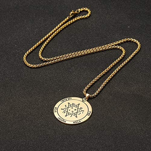 TEAMER Gold Stainless Steel Key of Solomon Pendant Necklace - Wiccan Talisman Jewelry for Men and Women