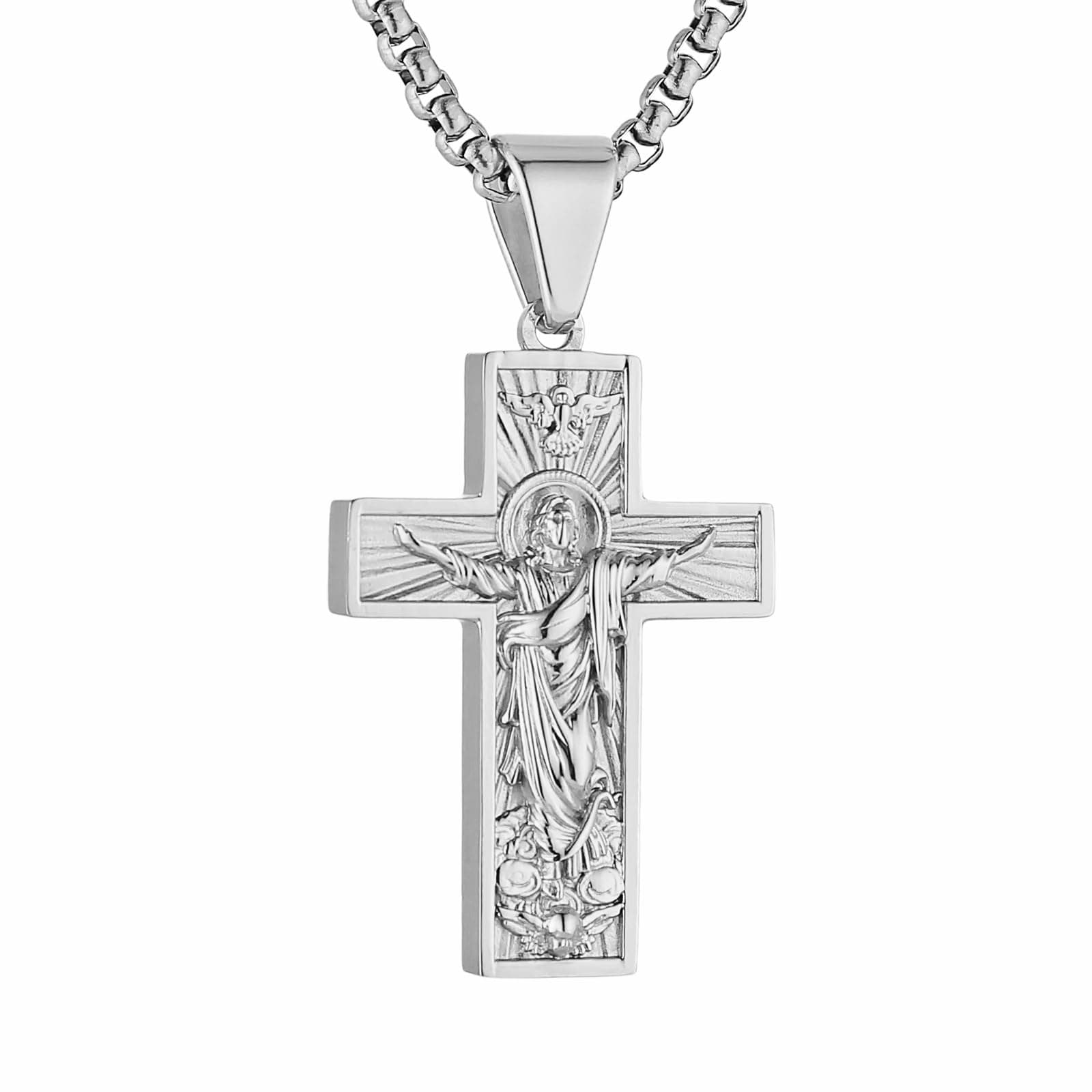HZMAN Stainless Steel Retro Cross Necklace - Christian Faith Jewelry for Men & Women