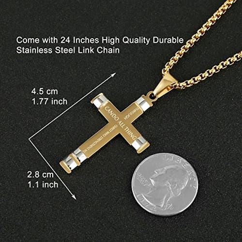Philippians 4:13 Cross Pendant Stainless Steel Necklace - 3 Colors