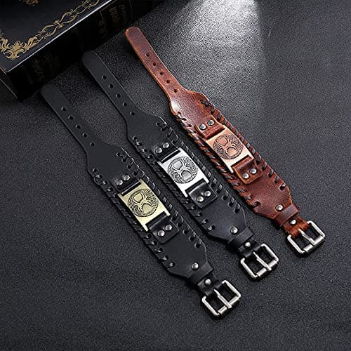 TURTLEDOVE Viking Tree of Life Leather Bracelet Set with Yggdrasil Amulet