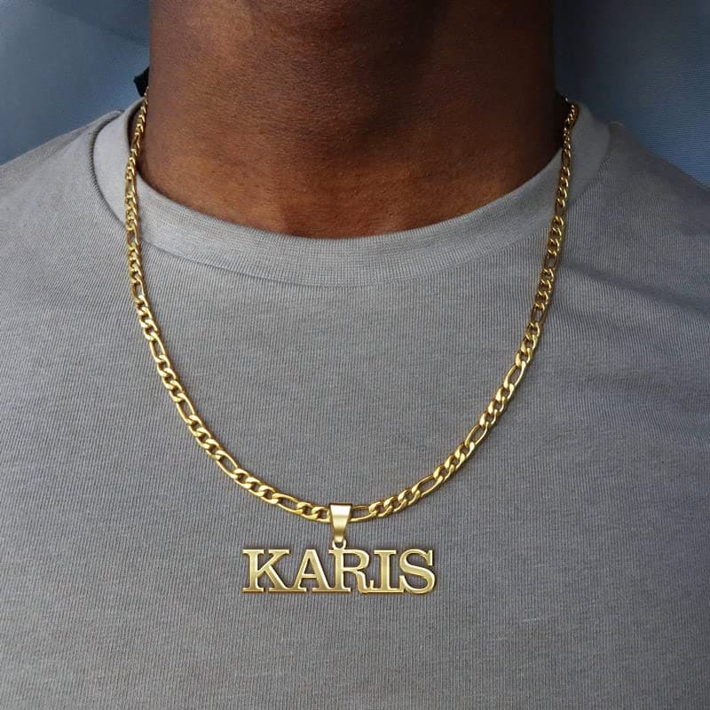 Jecivila Personalized 18K Gold Plated Mens Name Necklace, Custom Initial Number, Rope Figaro Chain Gifts for Dad & Boyfr