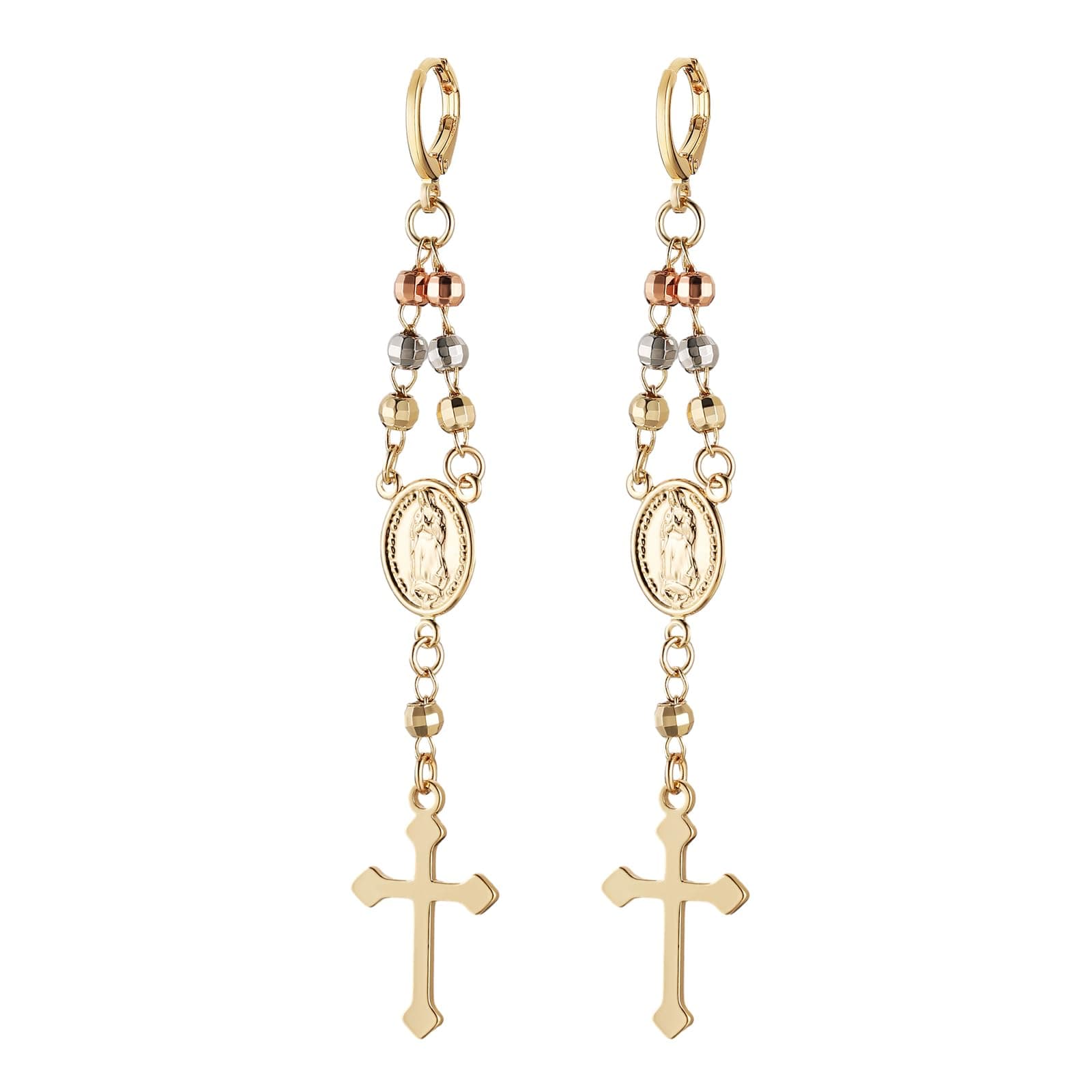 HZMAN Gold Cross Dangle Earrings for Women Virgin Mary