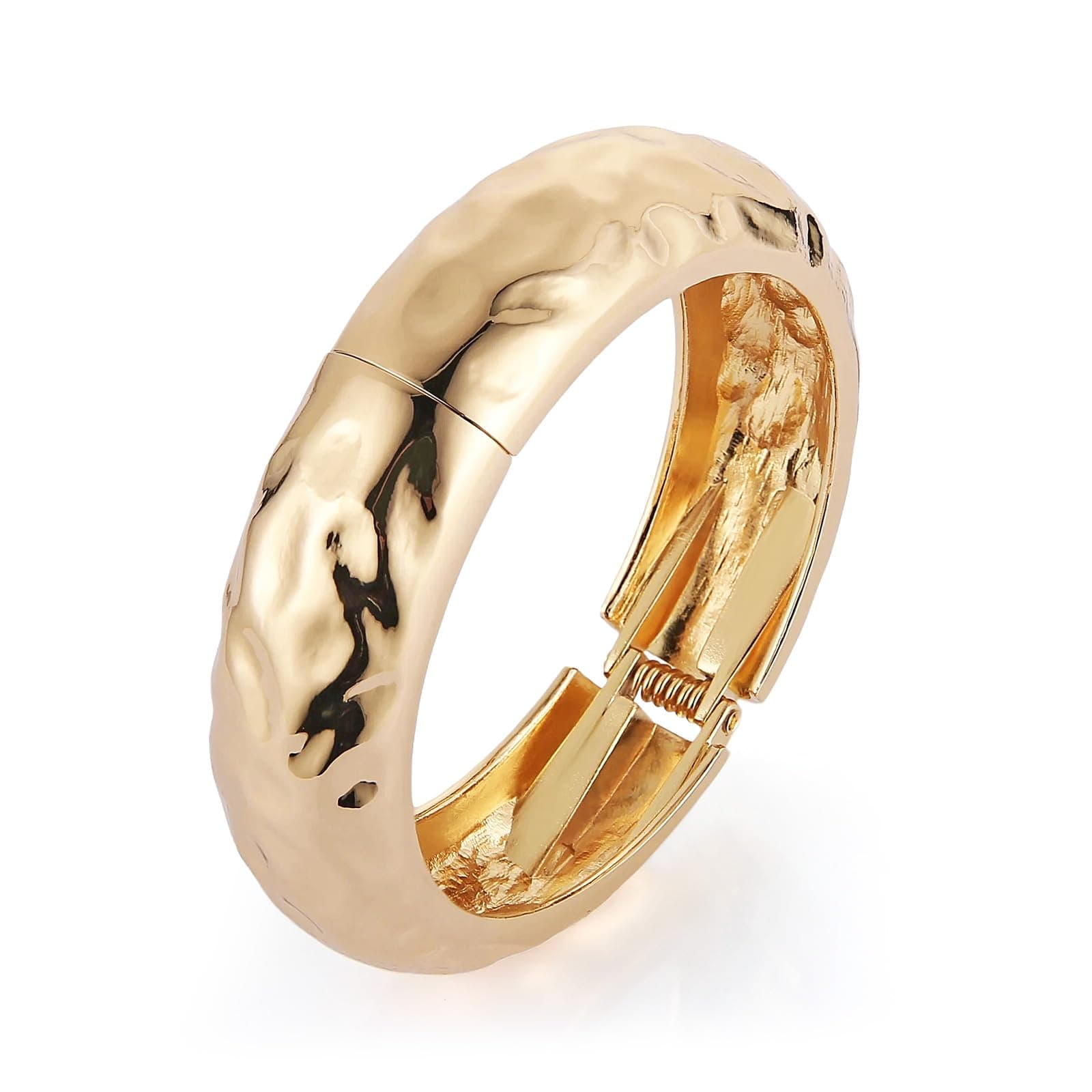 HZMAN Women's 7.5 Inch Thick Wide Polished Hammered Bracelet Jewelry