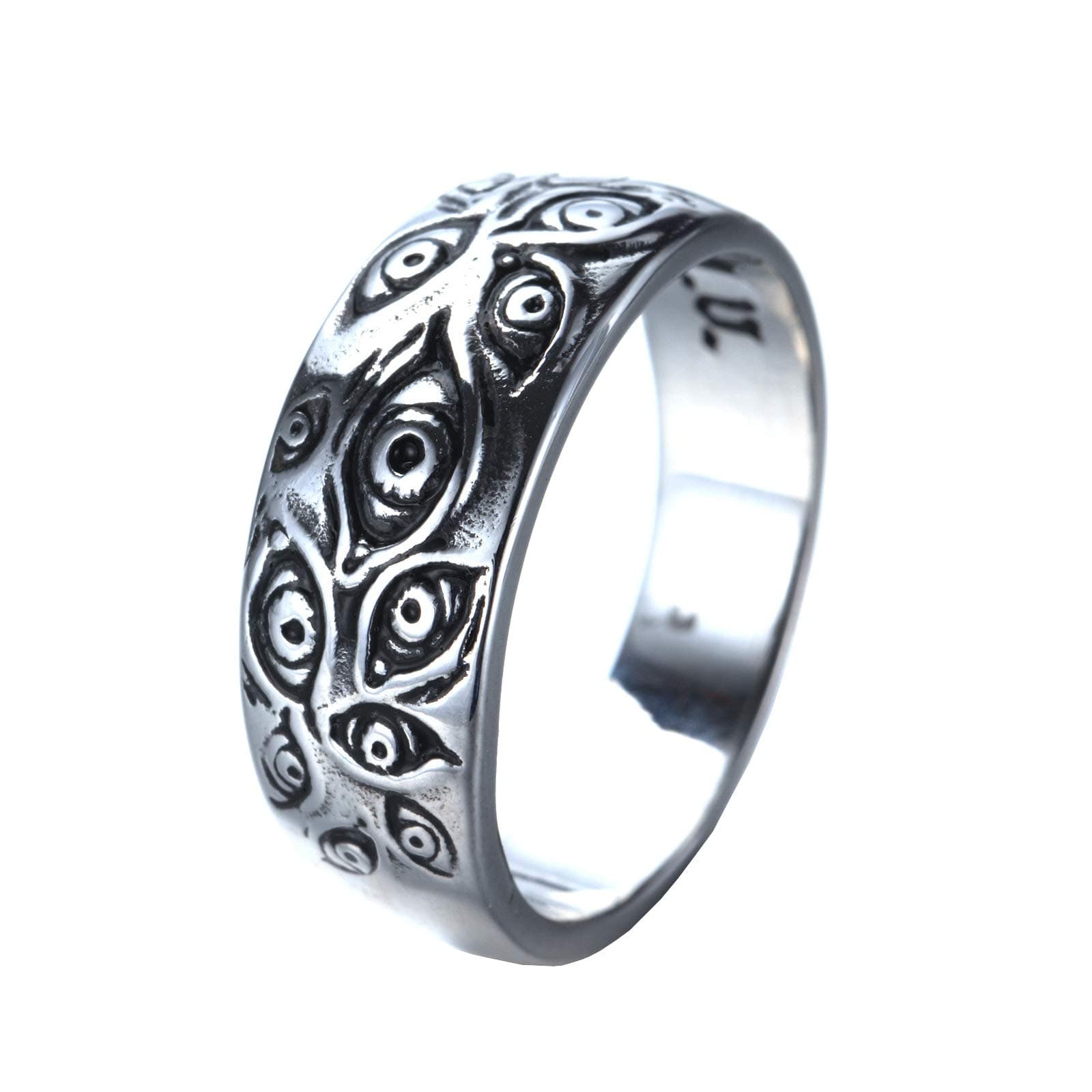 Vintage Men's Stainless Steel Engraved Eye of God Ring - Black Gold Tone