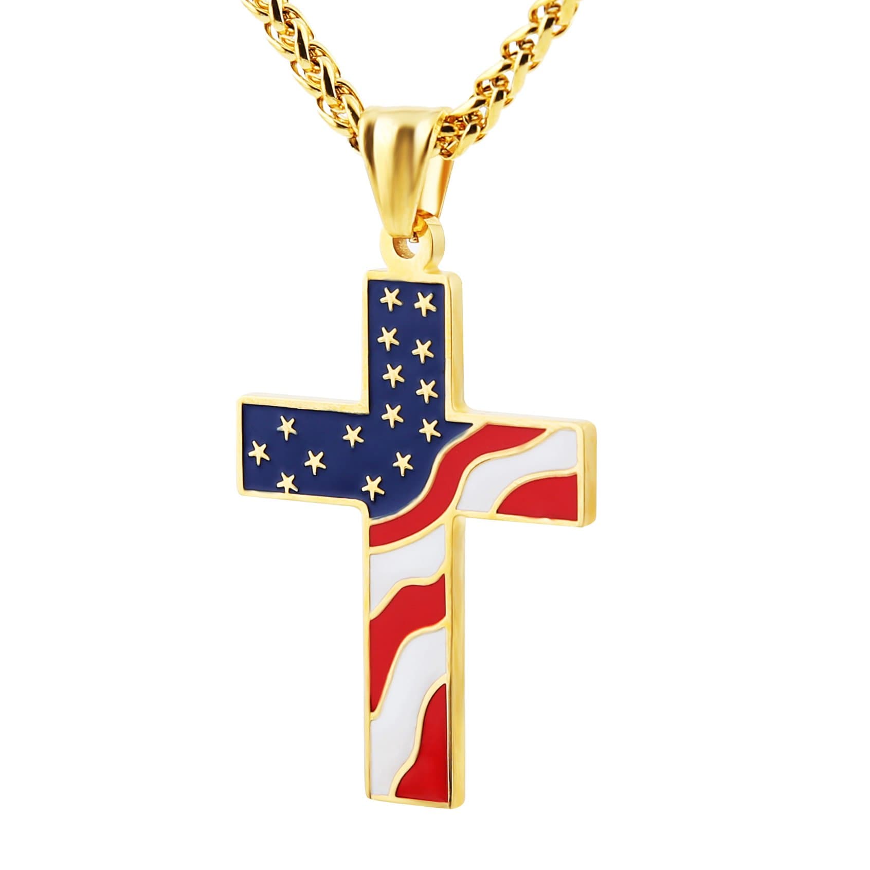HZMAN American Flag Patriotic Cross Pendant Necklace
