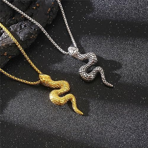 PAURO Men's Vintage Gothic Stainless Steel Snake Pendant Necklace