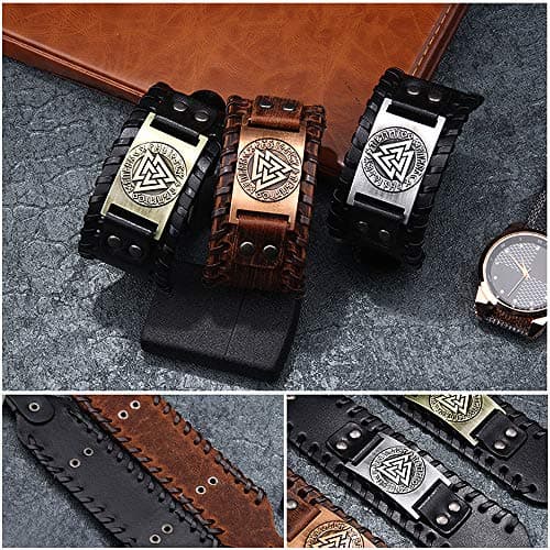 Juland Punk Braided Wolf Head Mens Leather Cuff Wristband Adjustable