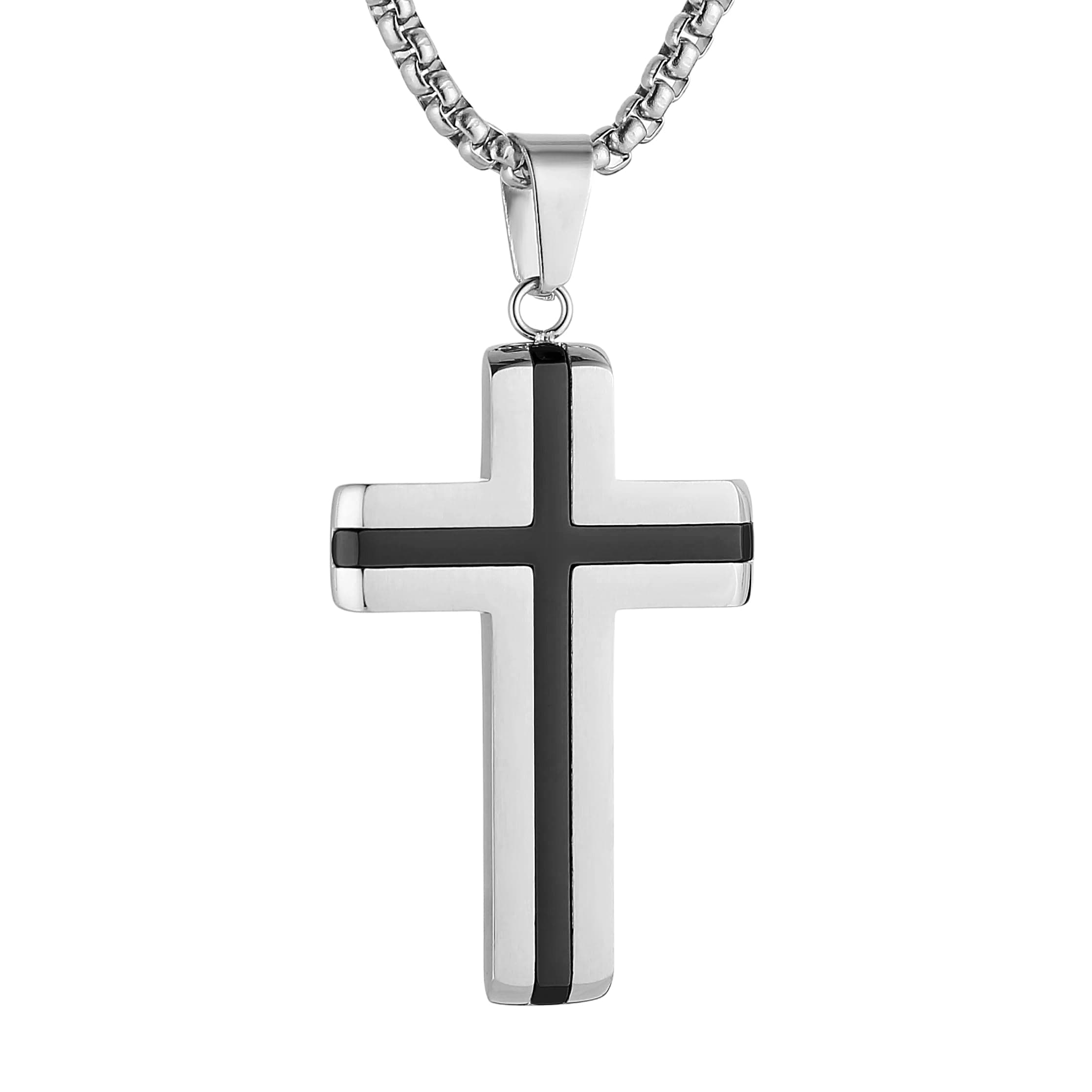 HZMAN High Polished Stainless Steel Cross Pendant Necklace for All Ages