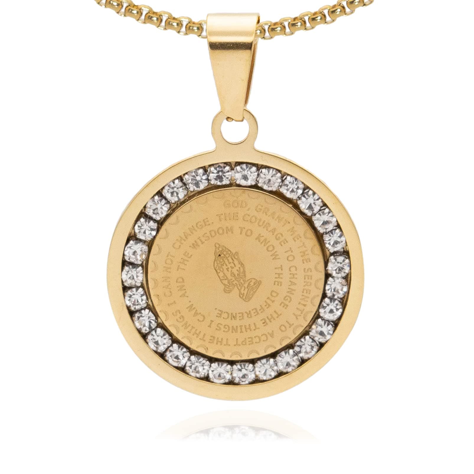 18K Gold Bible Verse Necklace with Hand Pendant for Women