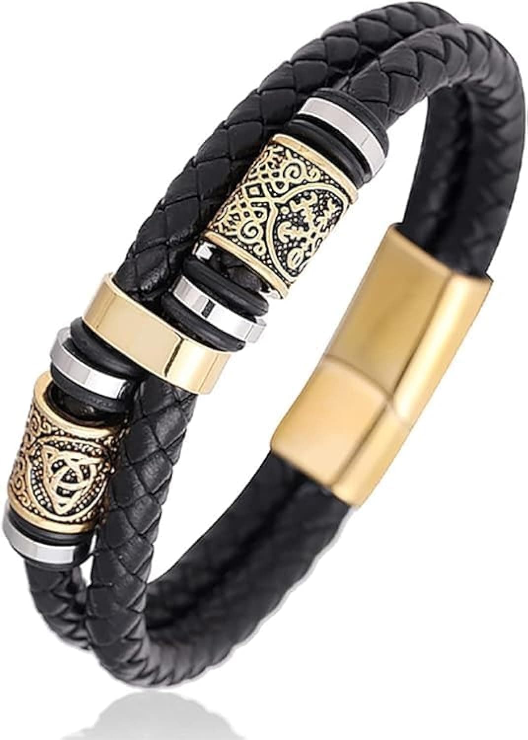 IMT-LLC Viking Style Men's Genuine Leather Braided Bracelet With Norse Runes Gift