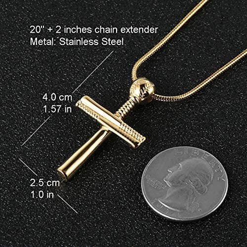 HZMAN Stainless Steel Baseball Bat Cross Necklace - Large & Small Options
