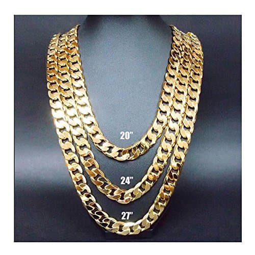 Hollywood 9.2mm Solid 24k Gold Cuban Chain Necklace Diamond Cut Gift