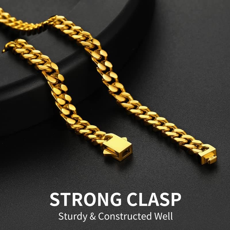ChainsHouse 18K Gold Miami Cuban Chain Necklace, Black, 5mm-14mm Width, Durable Gift Box