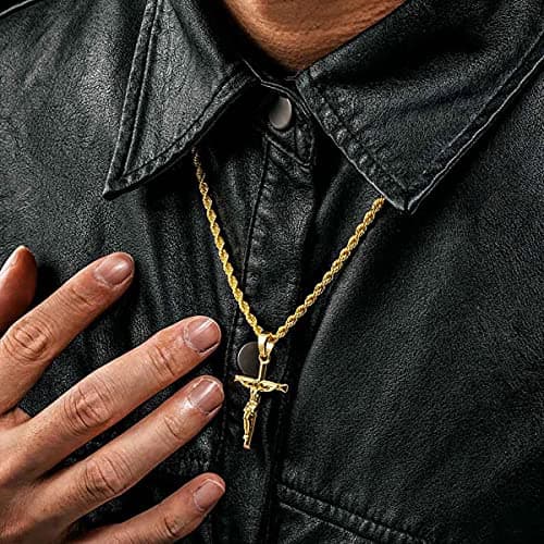 HELLOICE 18K Gold Plated Cross Necklace with 22" Chain for Men & Women