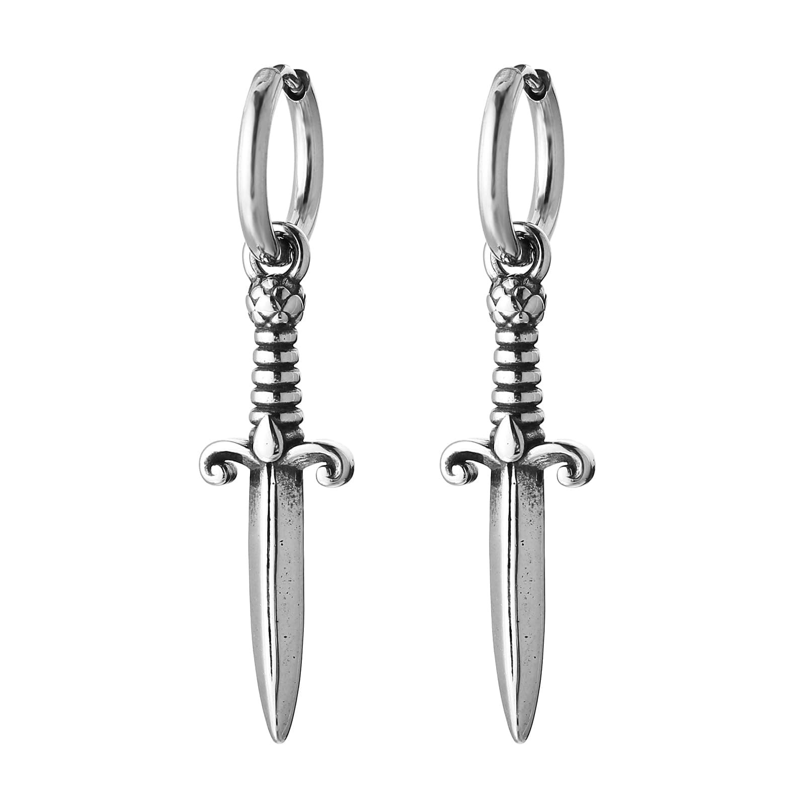 Stainless Steel Gothic Punk Men Women Boys Sword/Cross/Awl Spike Dangle Earrings