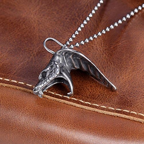 Zovivi Mens Vintage Celtic Black Plated Snake Cobra Head Pendant Necklace