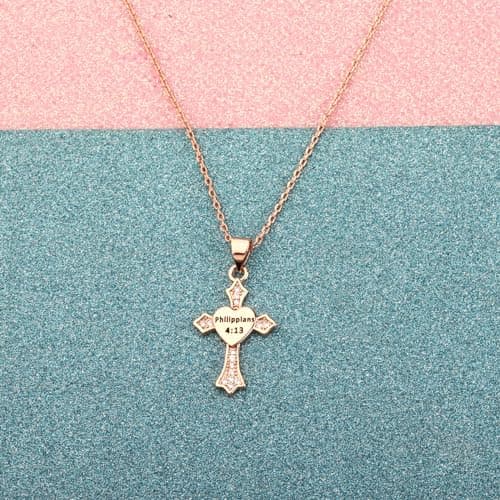 Christian Gifts: Philippians 4:13 Cross Charm Necklace Bible Verse Jewelry