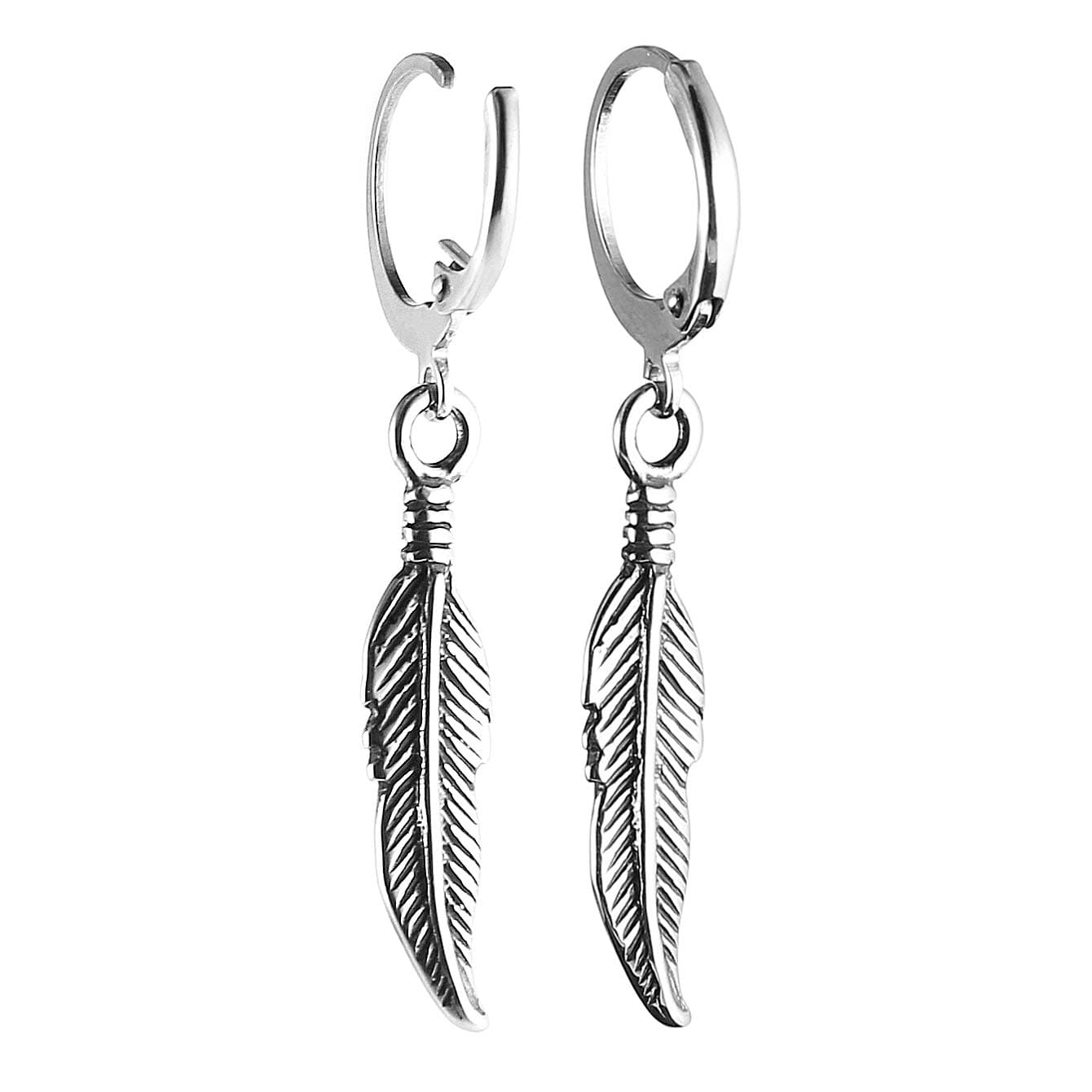 Stainless Steel Feather Design Hoop Earrings for Bike Punk, Gift for Christmas, Thanksgiving, New Year, Wedding