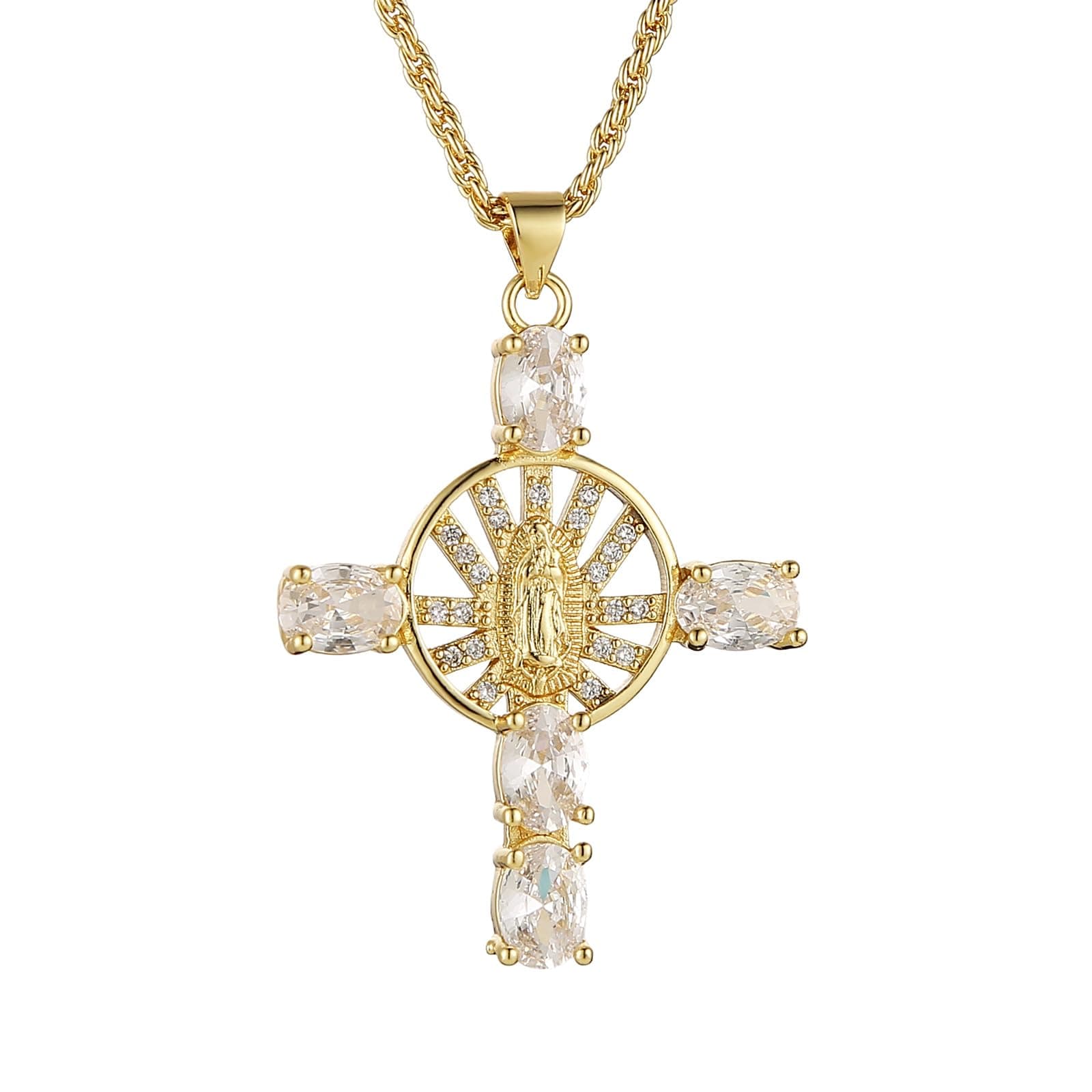 HZMAN Virgin Mary 18K Gold Plated Cubic Zirconia Necklace Jewelry