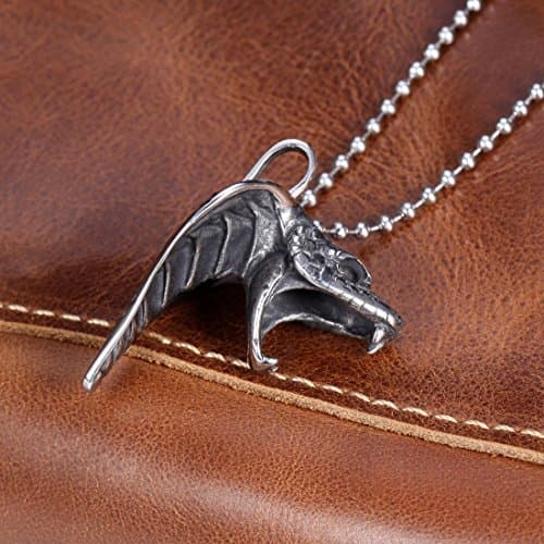 Zovivi Mens Vintage Celtic Black Plated Snake Cobra Head Pendant Necklace