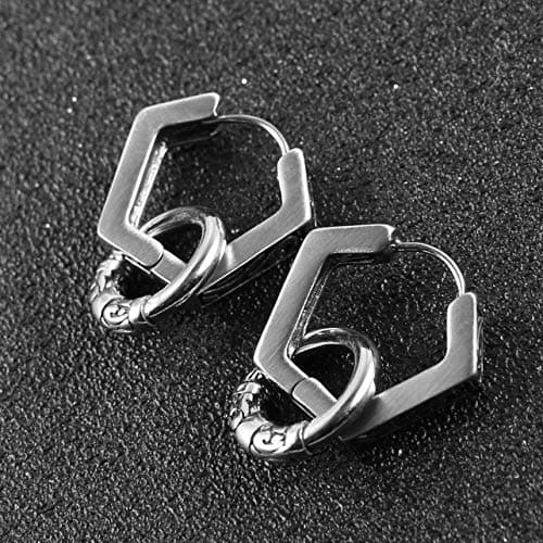 Stainless Steel Hoop Earrings for Men with Ring Studs & Drop Gothic Biker Design