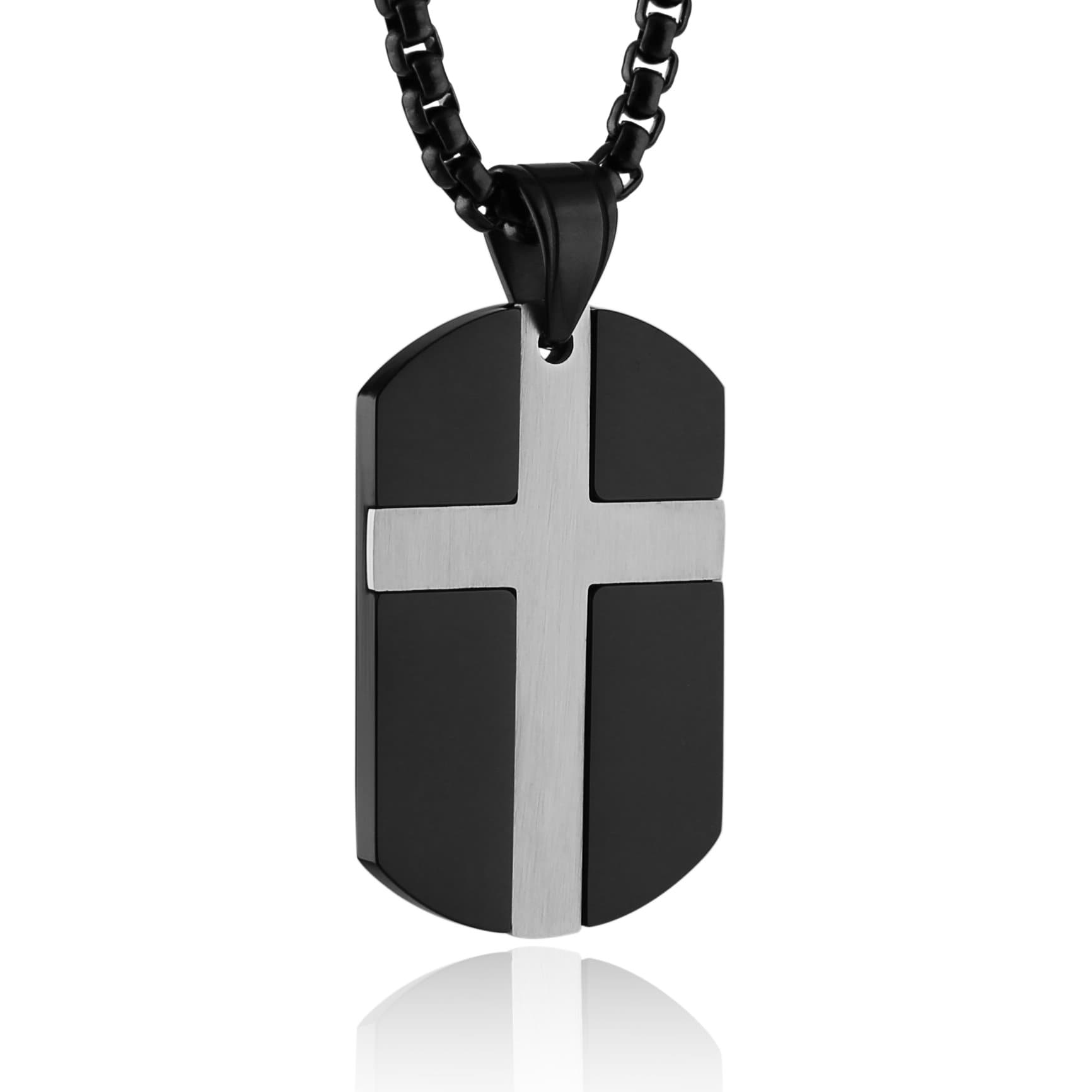 HZMAN Stainless Steel Cross Dog Tag Necklace - Isaiah 41:10 Bible Verse