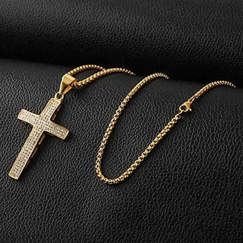 Iced Out Cross Pendant: 18k Gold Plated Stainless Steel Hip-Hop Necklace