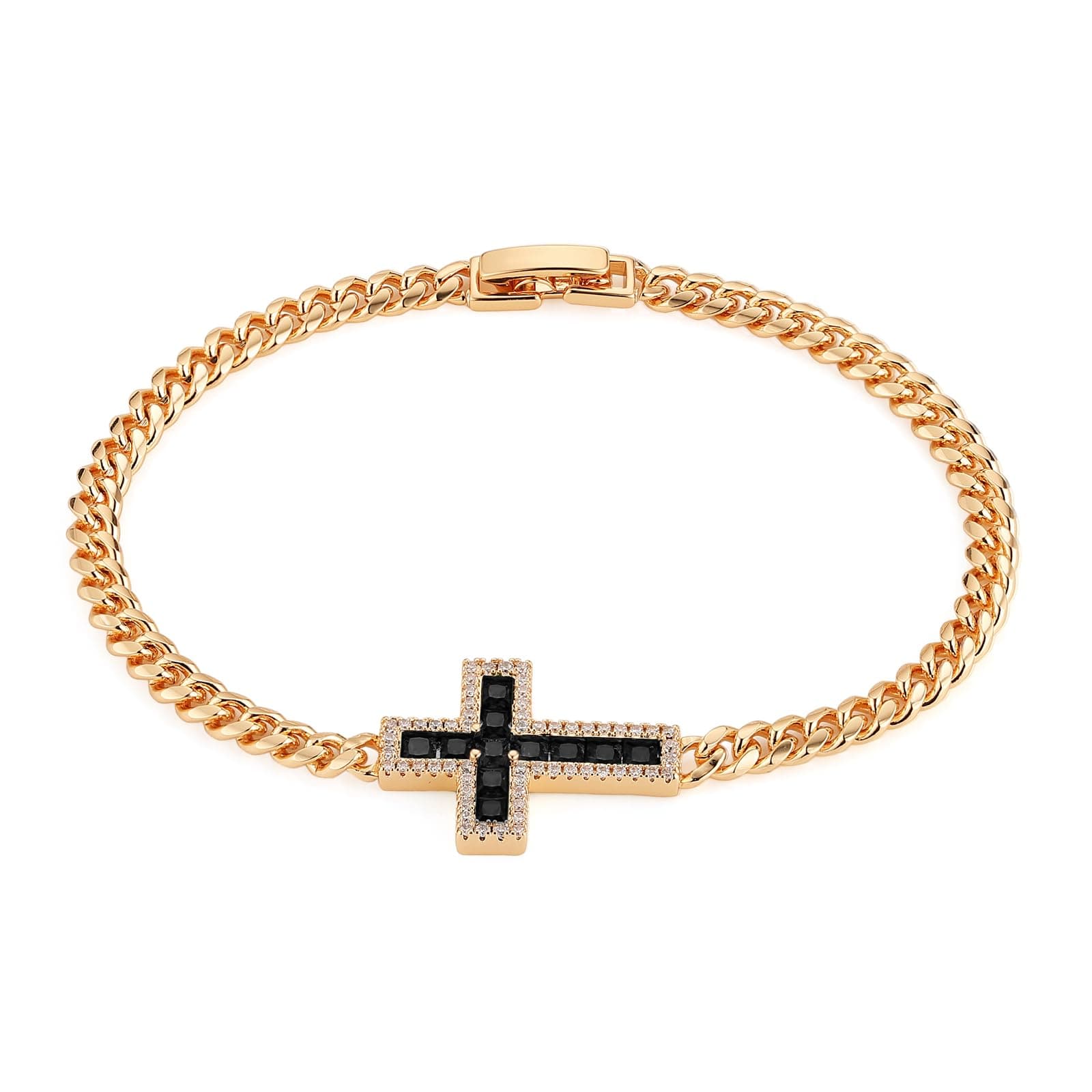 14K Rose Gold Plated CZ Cross Bracelet for Women