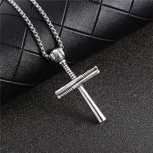 Baseball Cross Pendant Necklace - Stainless Steel Hip Hop Jewelry for Athletes and Sports Lovers