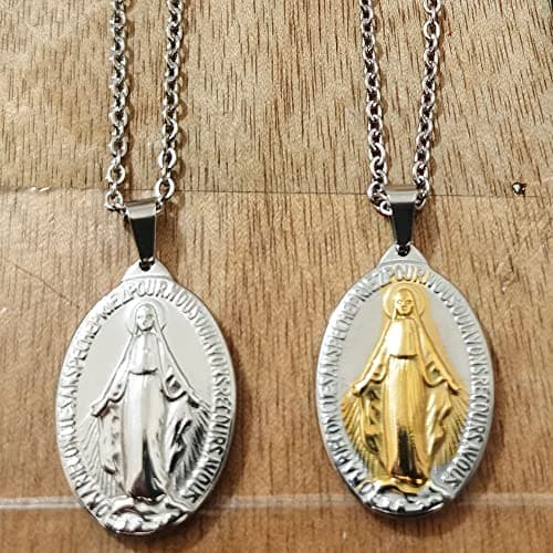 Stainless Steel Virgin Mary Miracle Medal Necklace for Women Religion Jewelry