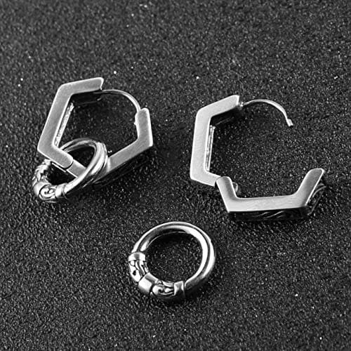 Stainless Steel Hoop Earrings for Men with Ring Studs & Drop Gothic Biker Design