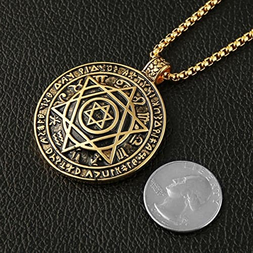 HZMAN Solomon Six-Pointed Star Talisman Pendant Necklace with 12 Constellations - Stainless Steel, 22+2 Chain