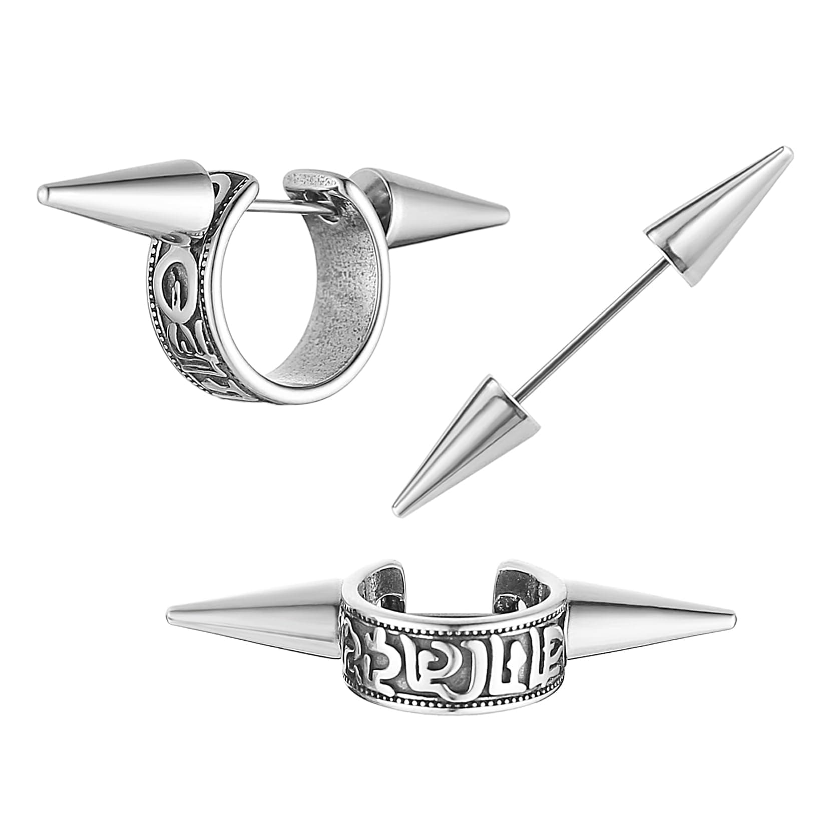 HZMAN Detachable Gothic Punk Earrings for Men & Women Stainless Steel Jewelry