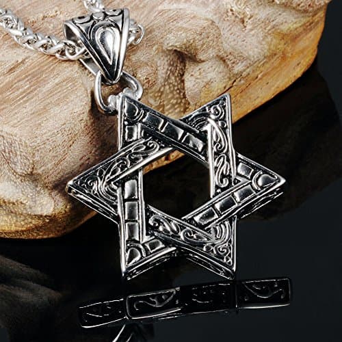 Men's Vintage Silver Star of David Pendant Necklace in 316L Stainless Steel
