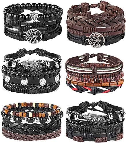 MILACOLATO Handmade Braided Leather Wrist Cuff Bracelet Hemp Cords Adjustable