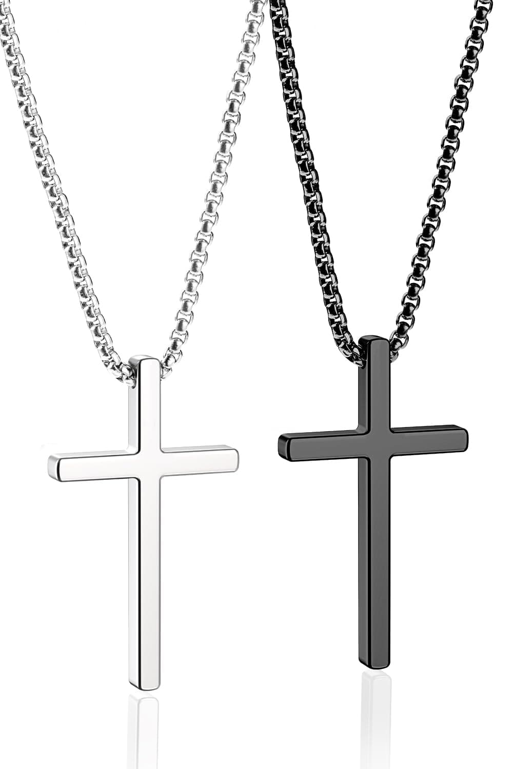 Romass Men's Stainless Steel Silver & Black Cross Necklace 16-30 inches