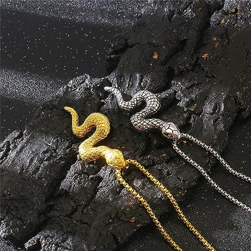PAURO Men's Vintage Gothic Stainless Steel Snake Pendant Necklace