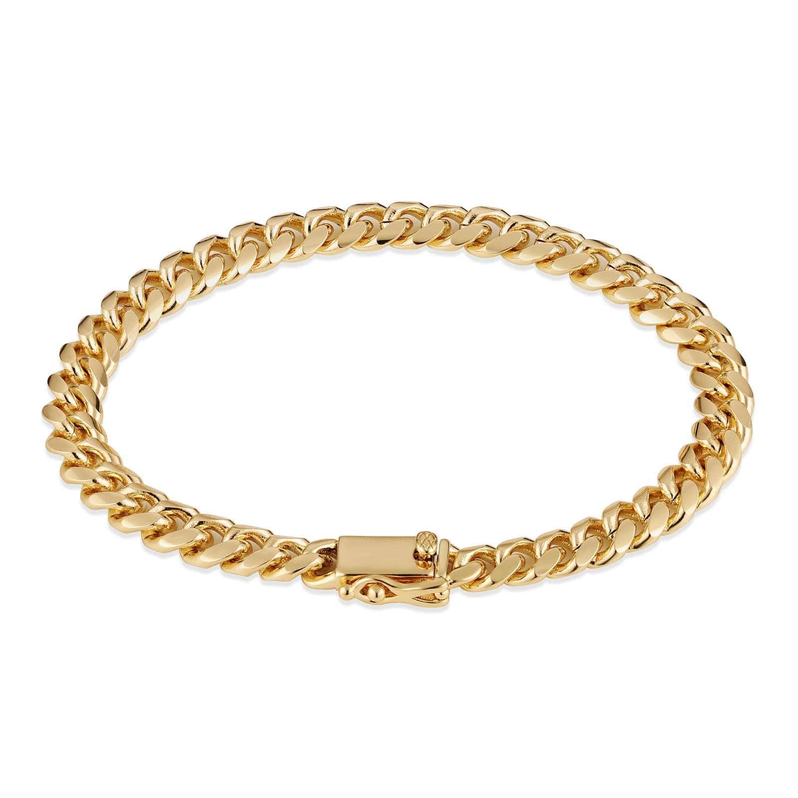 HZMAN Solid Brass Gold Plated 5.5mm Cuban Chain Bracelet - 7.0 Inch