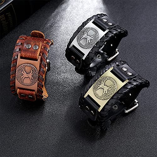 TURTLEDOVE Viking Tree of Life Leather Bracelet Set with Yggdrasil Amulet