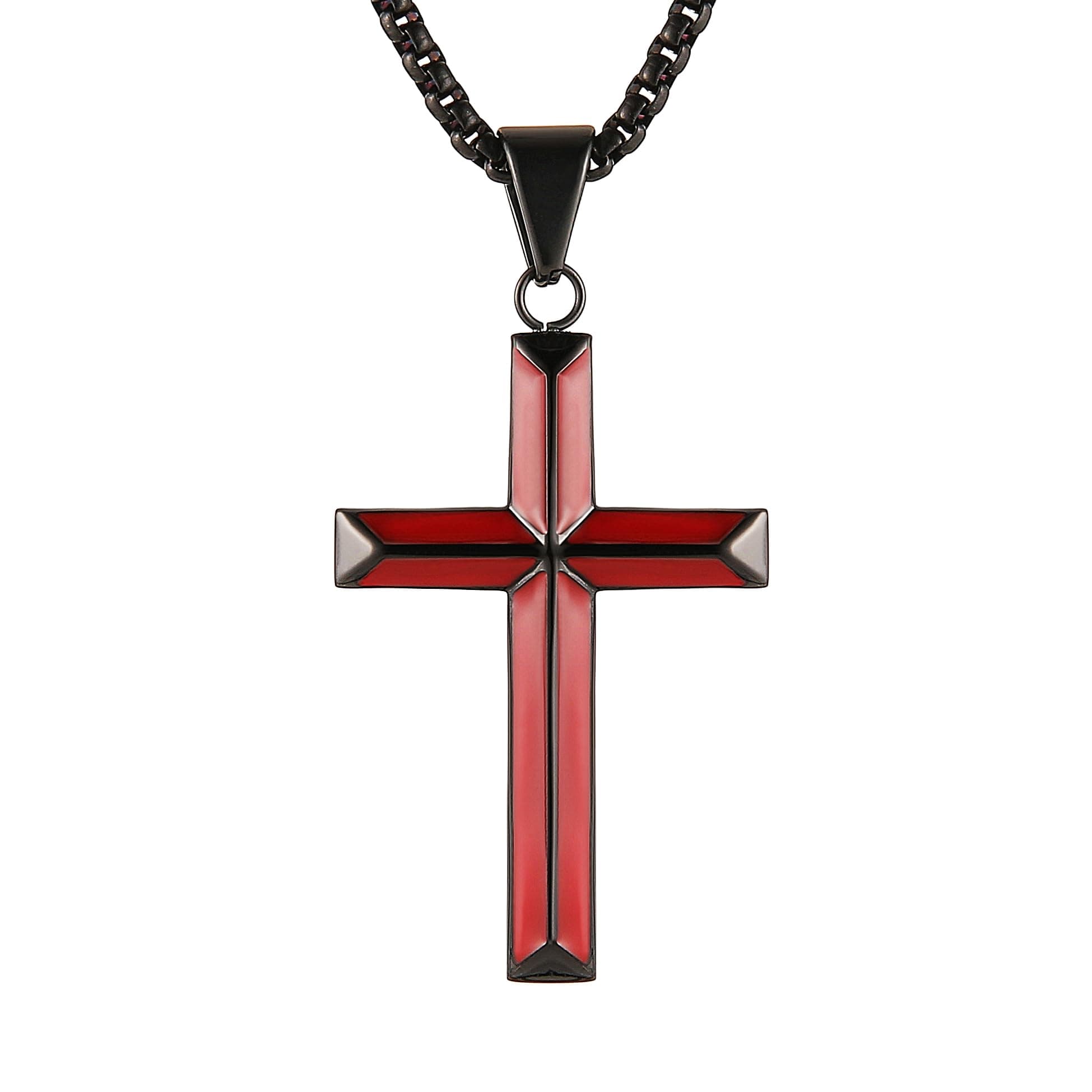 Stainless Steel Cross Necklace for Men - Christian Jewelry Gift - 24 Inch Chain