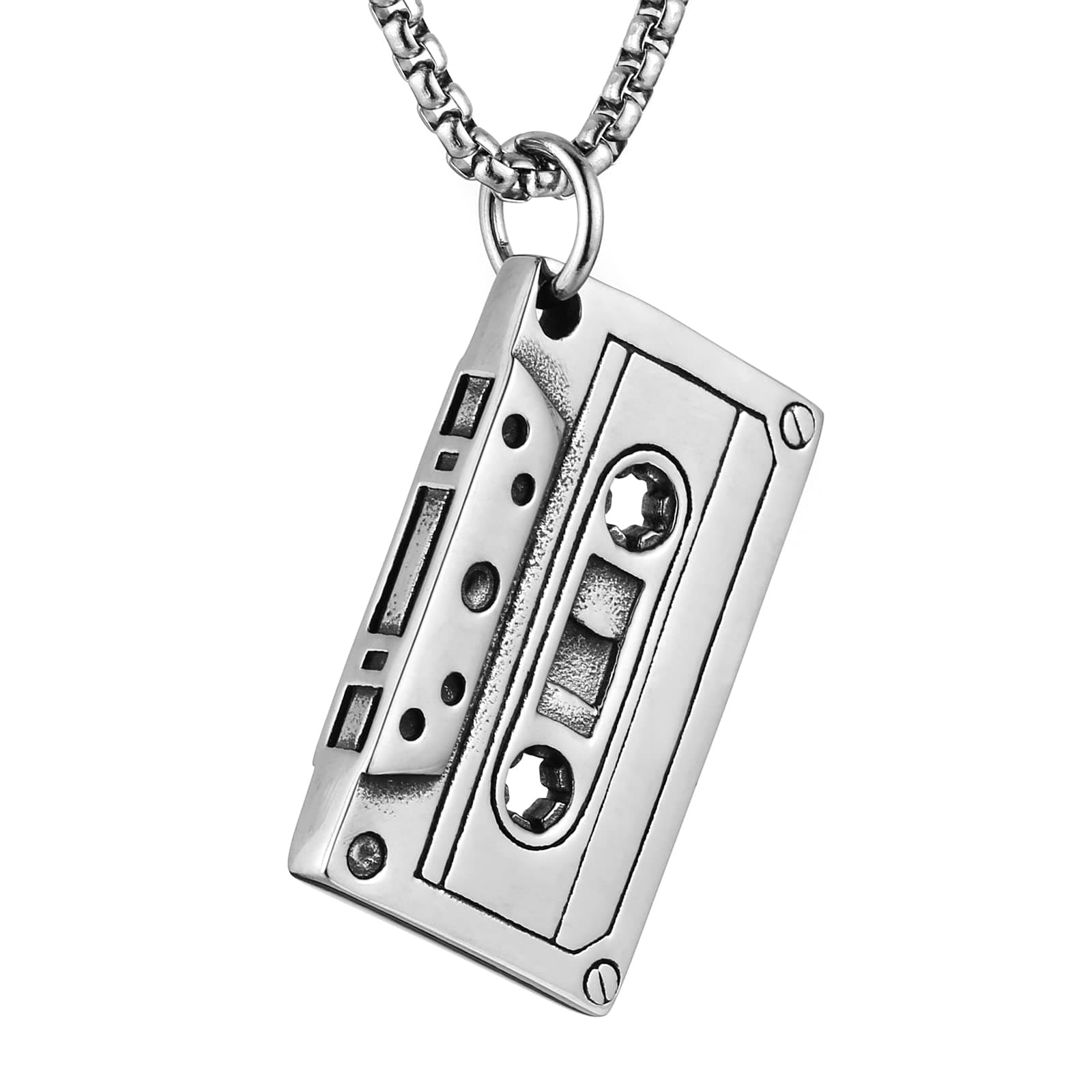 HZMAN Vintage Double Sided Stainless Steel Tape Necklace with 22+2 Inch Chain
