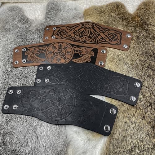HiiFeuer 2 PCS Viking Embossed Faux Leather Cuff Bracelet