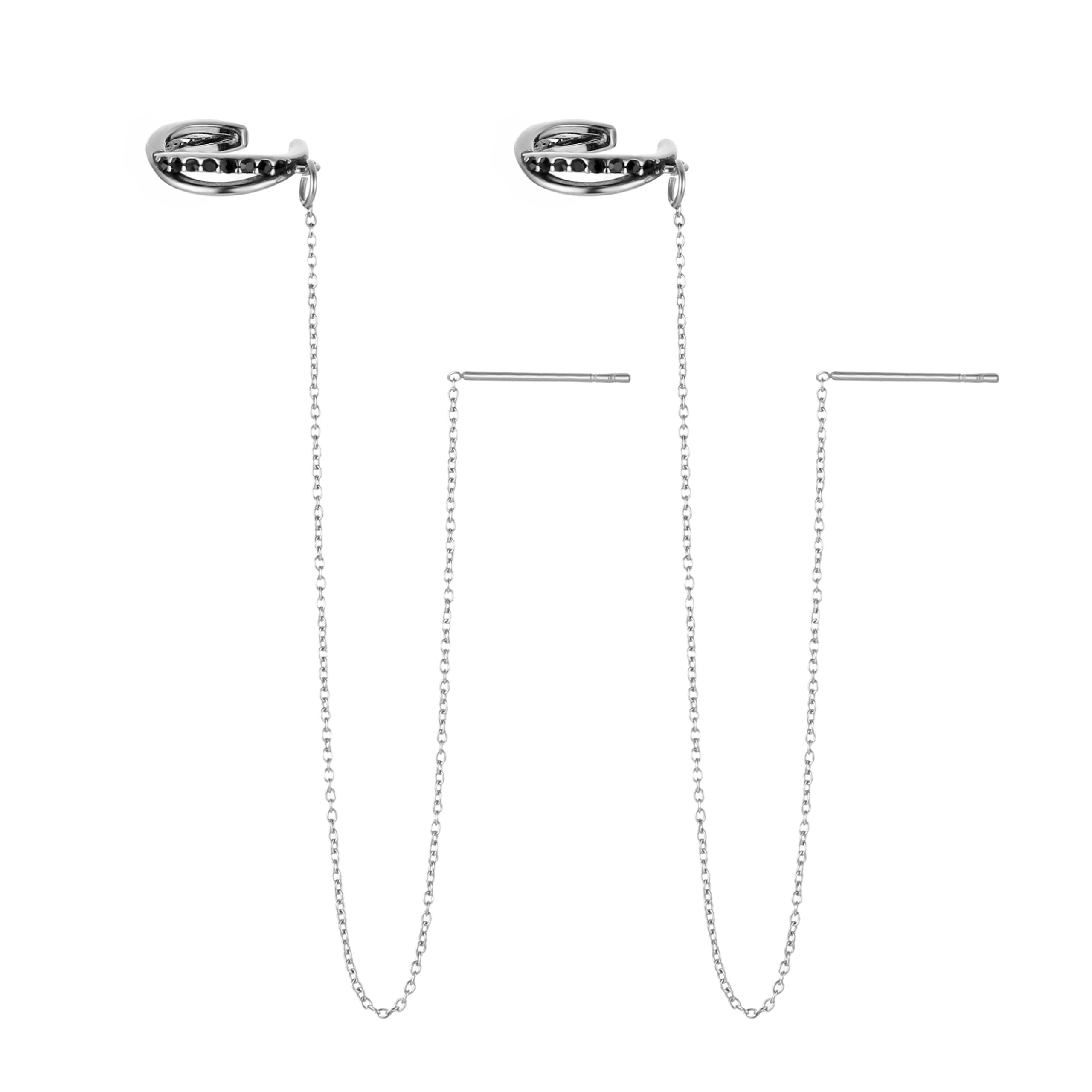 HZMAN Stainless Steel Threader Chain Cuff Earrings for Women Jewelry Gift