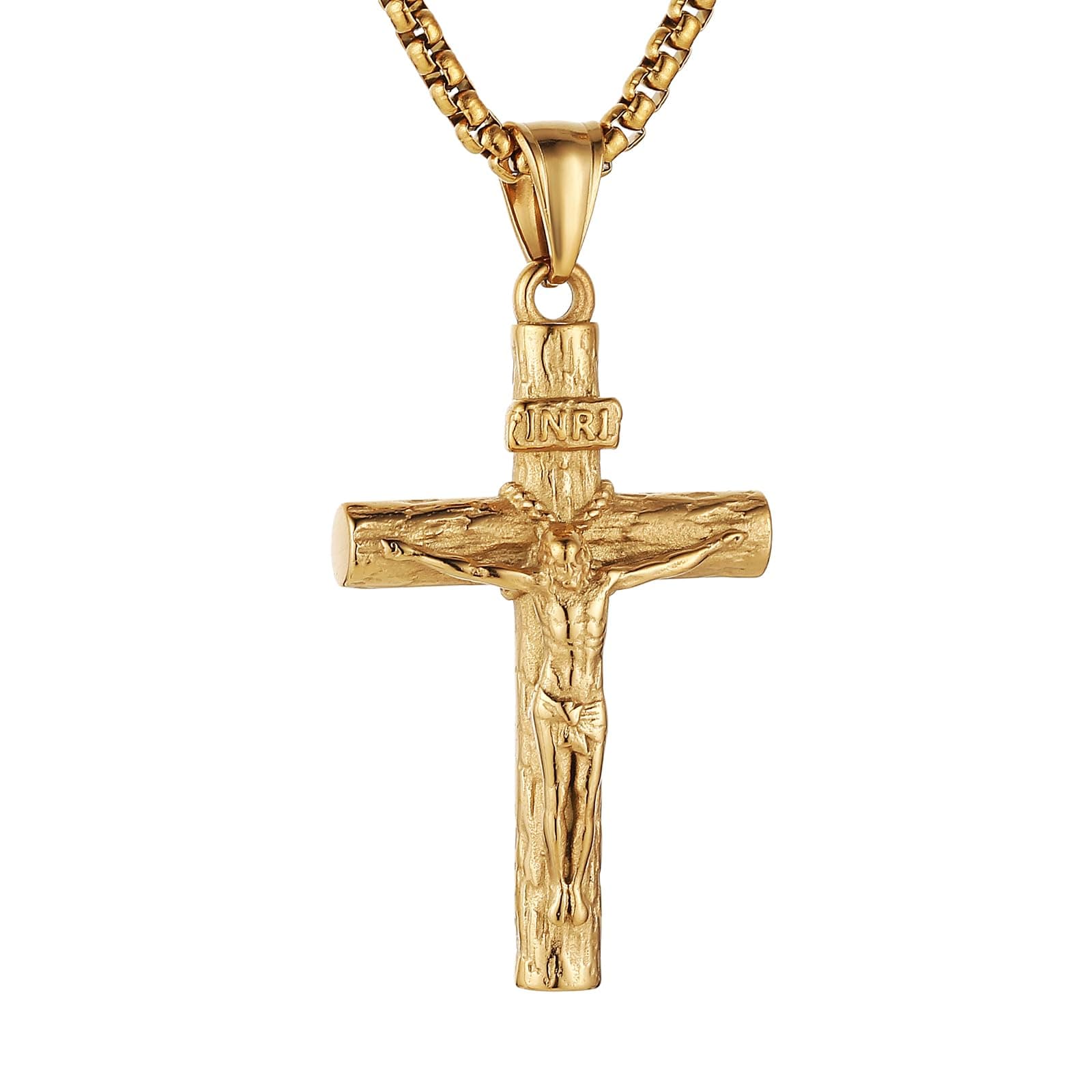 Stainless Steel Crucifix Cross Necklace for Men and Women with 24 Chain - Religious Jewelry Gift by HZMAN