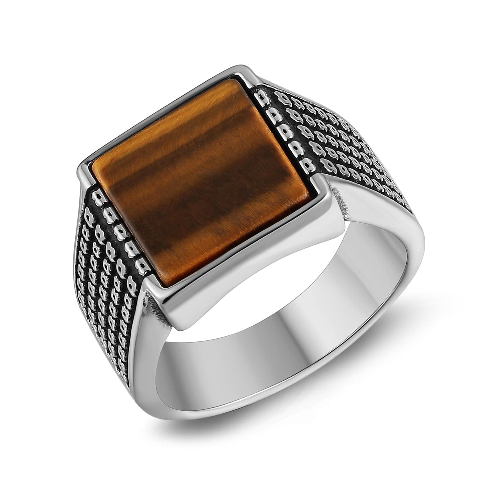 Retro Tiger Eye Stone Turquoise Wedding Ring Stainless Steel Ring Size 7-14