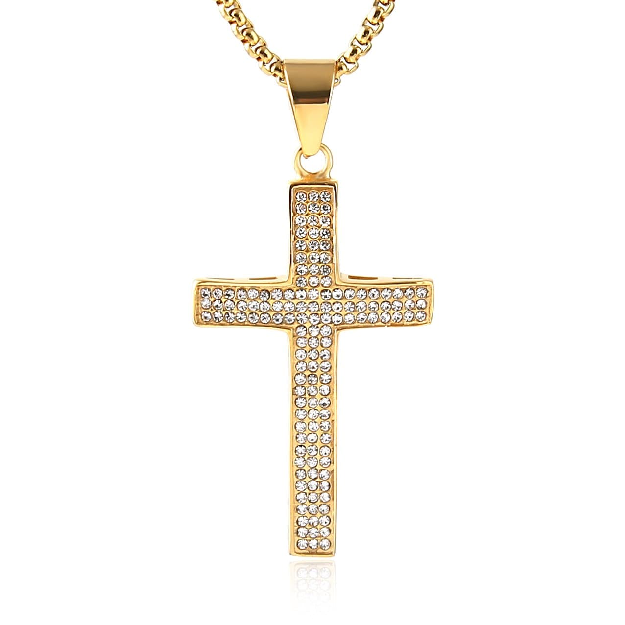 Iced Out Cross Pendant: 18k Gold Plated Stainless Steel Hip-Hop Necklace